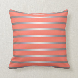 Silver Metalic Sheen Stripes Against Bright Pink Throw Pillow