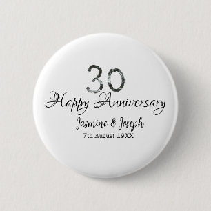 Silver Metallic 30th Happy anniversary add name 2 Inch Round Button