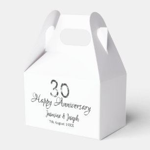 Silver Metallic 30th Happy anniversary add name Favor Box
