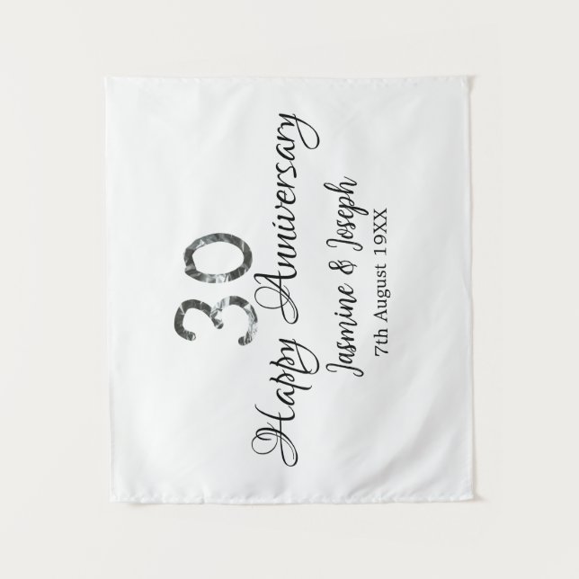 Silver Metallic 30th Happy anniversary add name Tapestry (Front)