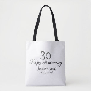 Silver Metallic 30th Happy anniversary add name Tote Bag