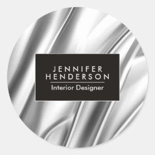 Silver Metallic Abstract Classic Round Sticker