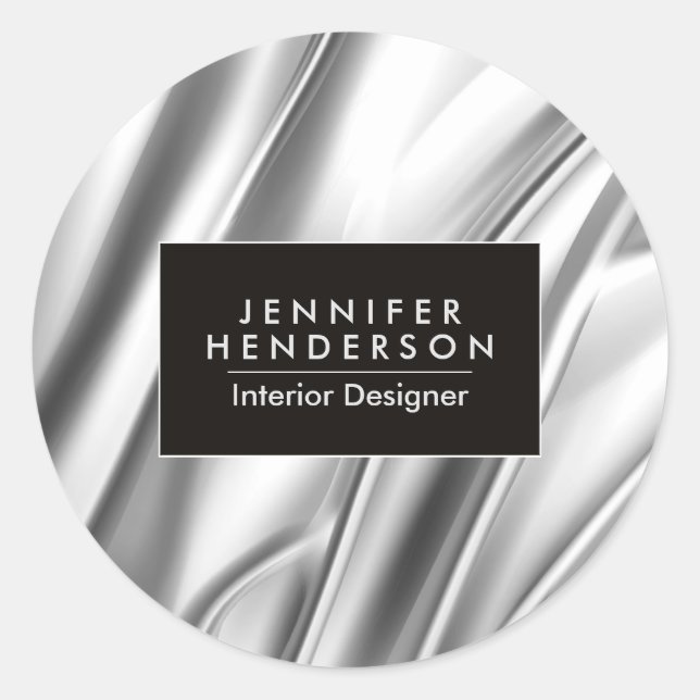 Silver Metallic Abstract Classic Round Sticker (Front)