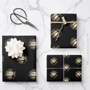Silver Metallic Basketball Ball Kids Name Birthday Wrapping Paper Sheet