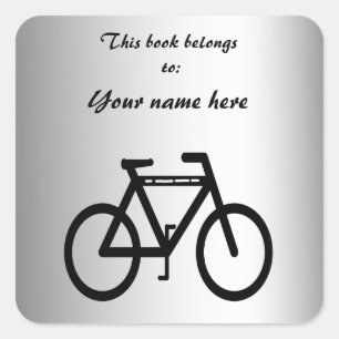 Silver Metallic Bicycle Bookplate Square Sticker