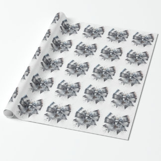 Silver Metallic Bow Faux Sparkles Wrapping Paper