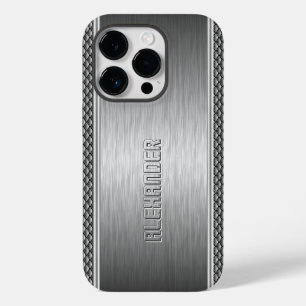 Silver Metallic Brushed Aluminum Geometric Accent Case-Mate iPhone 14 Pro Case