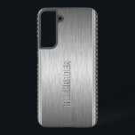 Silver Metallic Brushed Aluminum Geometric Accent Samsung Galaxy Case<br><div class="desc">Silver grey metallic background,  simple brushed aluminum look with silver grey geometric stripes pattern accents: custom and optional monogram.</div>