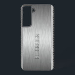 Silver Metallic Brushed Aluminum Geometric Accent Samsung Galaxy Case<br><div class="desc">Silver grey metallic background,  simple brushed aluminum look with silver grey geometric stripes pattern accents: custom and optional monogram.</div>