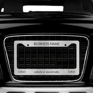 Silver Metallic Business Company Custom Logo Text License Plate Frame