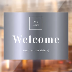 Silver metallic business logo welcome window cling