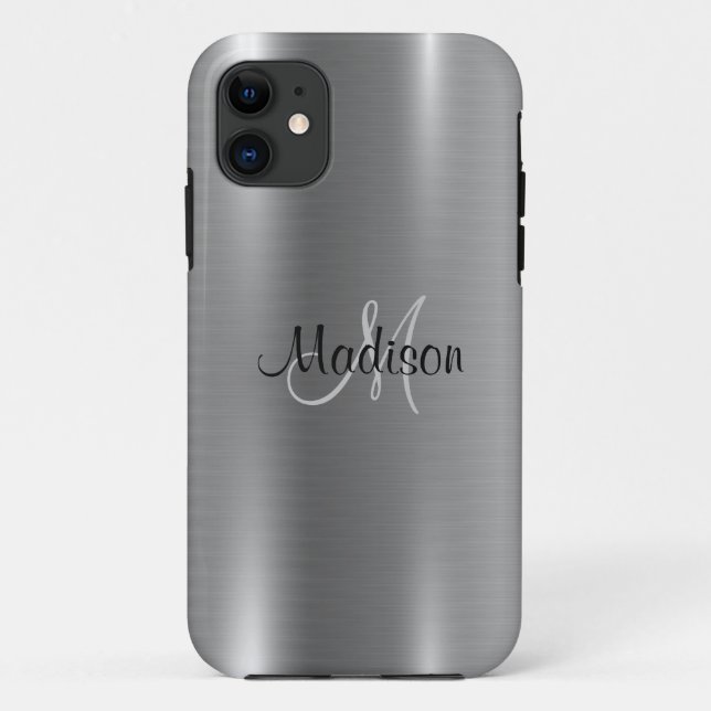 Silver Metallic Chic Elegant Monogram Personalize Case-Mate iPhone Case (Back)
