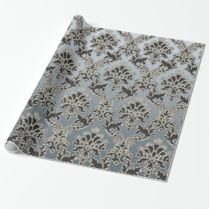 Silver Metallic Damask Pattern Wrapping Paper