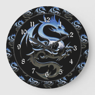 Silver Metallic Dragon Large Clock