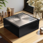 Silver Metallic Dripping Glitter Personalized  Gift Box<br><div class="desc">This elegant silver design, intended for the lid of a luxurious jewellery box, is a perfect blend of sophistication and glamour. The design features a stunning backdrop of silver with a brushed metallic texture, providing a sleek and modern aesthetic. The upper portion of the design is adorned with a cascade...</div>