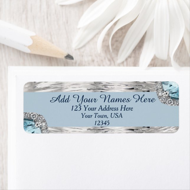 Silver Metallic Dusty Blue Diamond Return Address (Insitu)