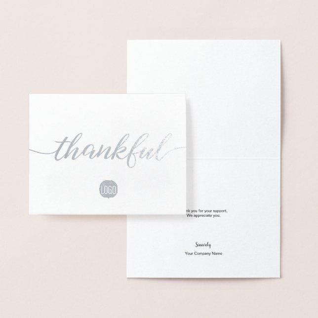 Silver Metallic Elegant Thankful Company Thank you Foil Card (Display)