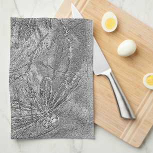 Silver Metallic Embossed Dragonflies Kitchen Towel