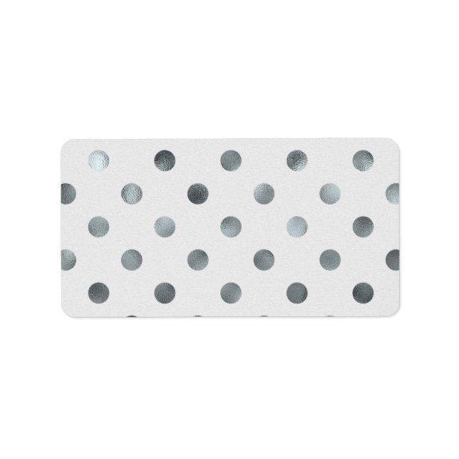 Silver Metallic Faux Foil Large Polka Dot Grey Label (Front)