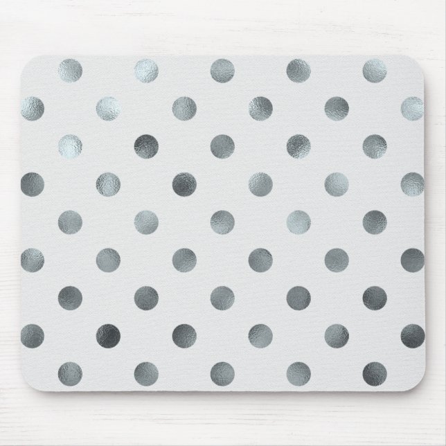 Silver Metallic Faux Foil Large Polka Dot Grey Mouse Pad (Front)