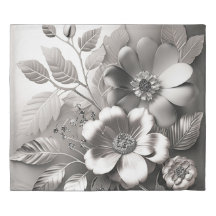 Silver Metallic Flower Duvet Cover