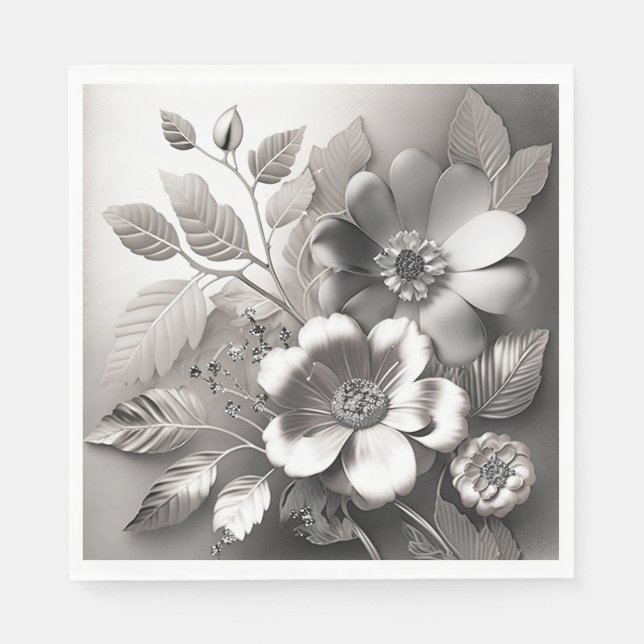 Silver Metallic Flower Paper Napkins (Front)