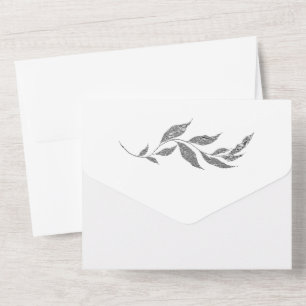 Silver Metallic Foliage Simple Wedding All In One Invitation