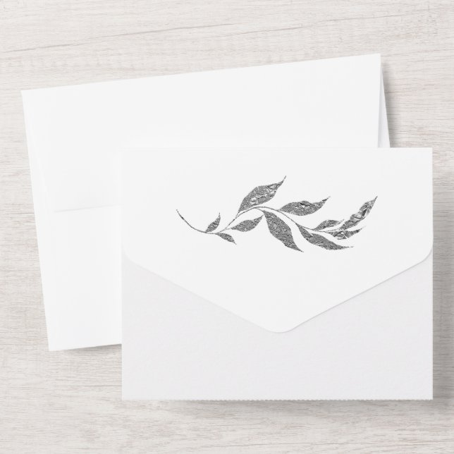 Silver Metallic Foliage Simple Wedding All In One  Invitation (Back)