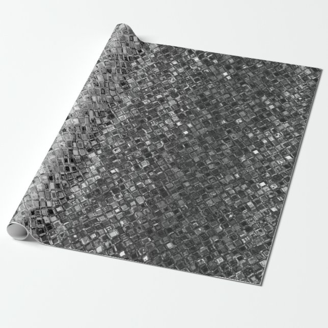 Silver Metallic Glitter Abstract Modern Gift Wrapping Paper (Unrolled)