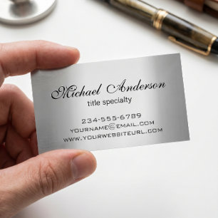 Silver Metallic Gradient - Stainless Steel Look Magnetic Business Card