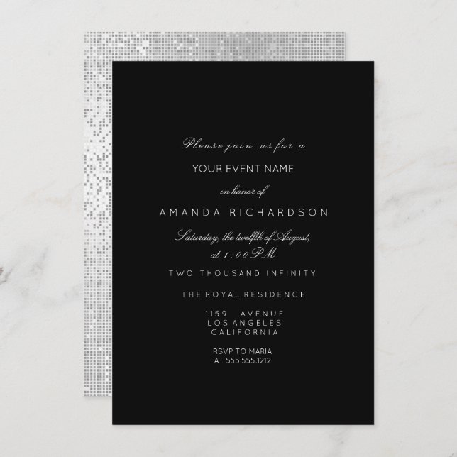 Silver Metallic Grey Black White Formal Invitation (Front/Back)