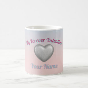 Silver Metallic Heart Pink Blue Pastel Valentine M Coffee Mug