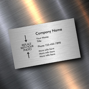 Silver Metallic Look Photo Template Magnetic Business Card