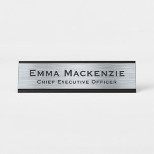 Silver Metallic Look Simple Desk Sign Name Plate