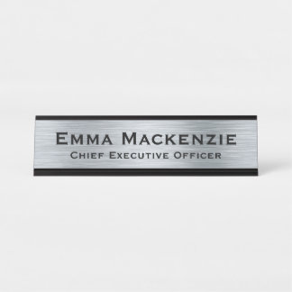 Silver Metallic Look Simple Desk Sign Name Plate