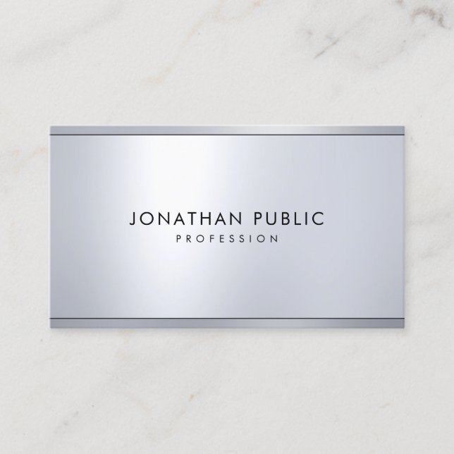 Silver Metallic Look Simple Elegant Cool Template Business Card (Front)