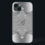 Silver Metallic Look With Diamonds Pattern 2 iPhone 13 Case<br><div class="desc">Silver tones shiny metallic look with diamonds pattern 2. Custom and optional monogram.</div>