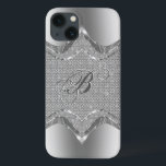Silver Metallic Look With Diamonds Pattern 2 iPhone 13 Case<br><div class="desc">Silver tones shiny metallic look with diamonds pattern 2. Custom and optional monogram.</div>