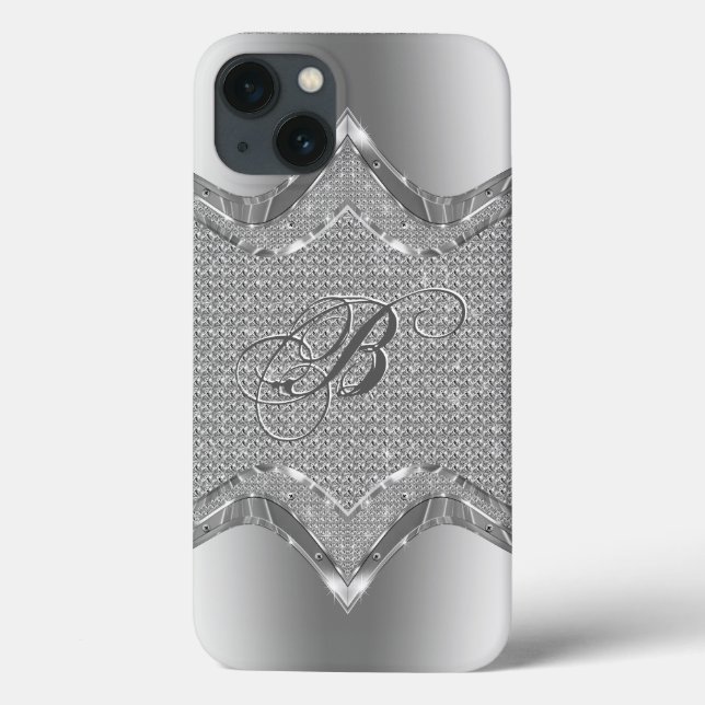 Silver Metallic Look With Diamonds Pattern 2 Case-Mate iPhone Case (Back)