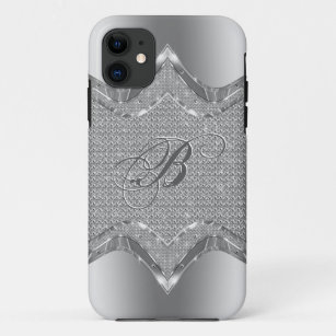 Silver Metallic Look With Diamonds Pattern 2 iPhone 11 Case