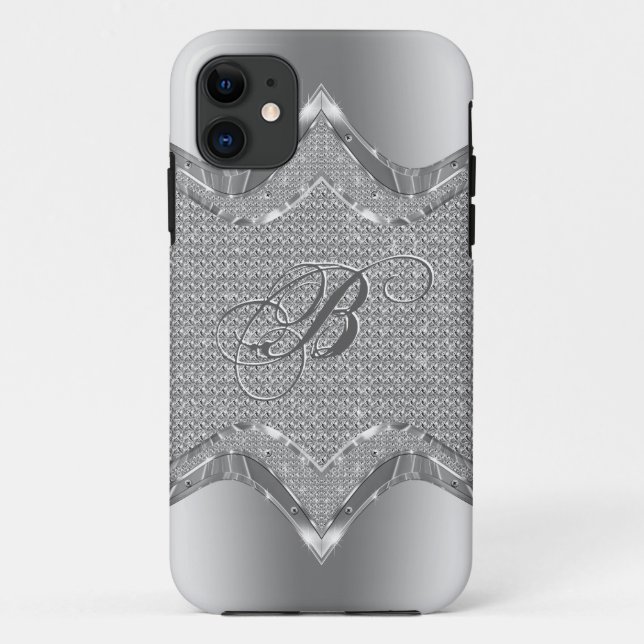 Silver Metallic Look With Diamonds Pattern 2 Case-Mate iPhone Case (Back)