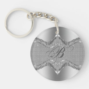 Silver Metallic Look With Diamonds Pattern 2 Keychain