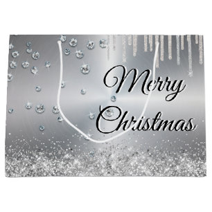 Silver Metallic Merry Christmas Large Gift Bag