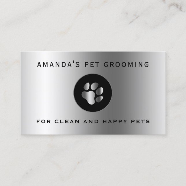Silver metallic paw elegant  business card (Front)