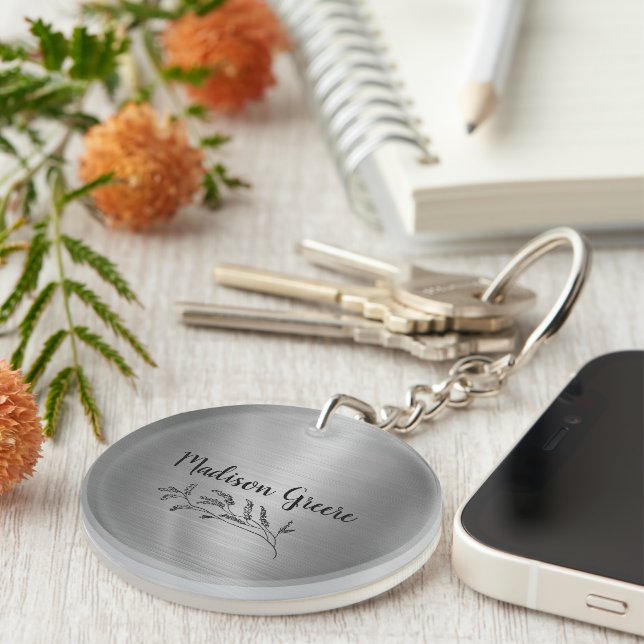 Silver Metallic Personalized Keychain (Front Right)