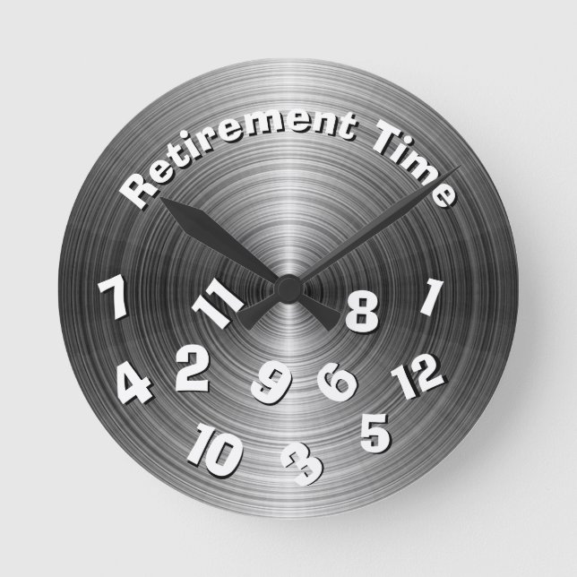 Silver Metallic Retirement Time  Round Clock (Front)
