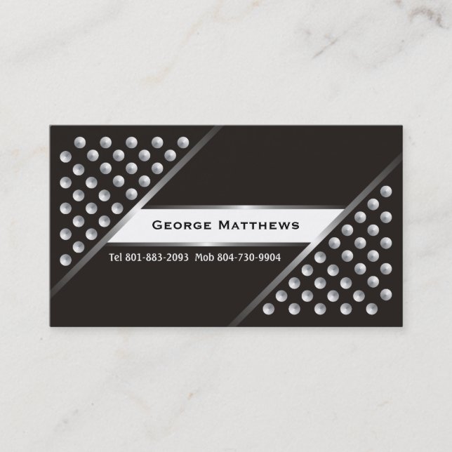 Silver metallic studs black white business cards (Front)