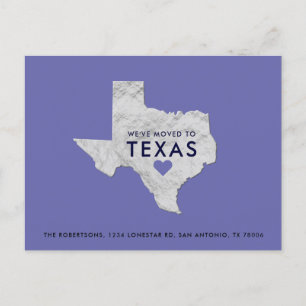 Silver Metallic Texas Map Periwinkle New Address Announcement Postcard