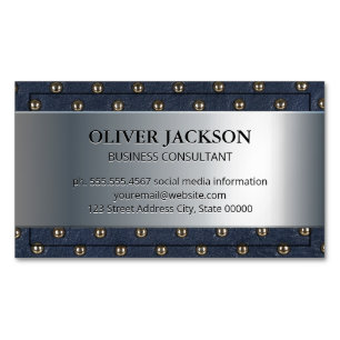 Silver Metallic Upholstered Leather Magnetic Business Card