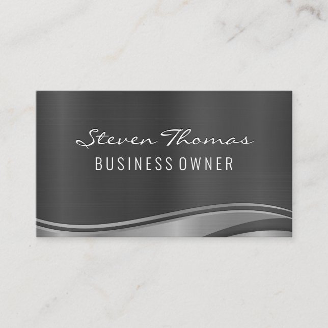 Silver Metallic Wave Background Business Card (Front)